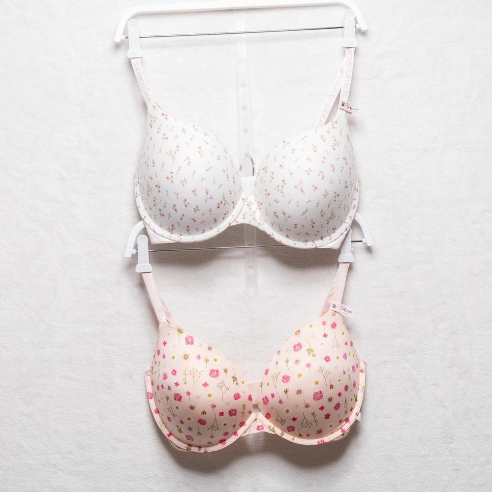 VICTORIAS SECRET Push-Up Floral Padded Underwire Bra Multiway Lot of 2 Sz 34DDD